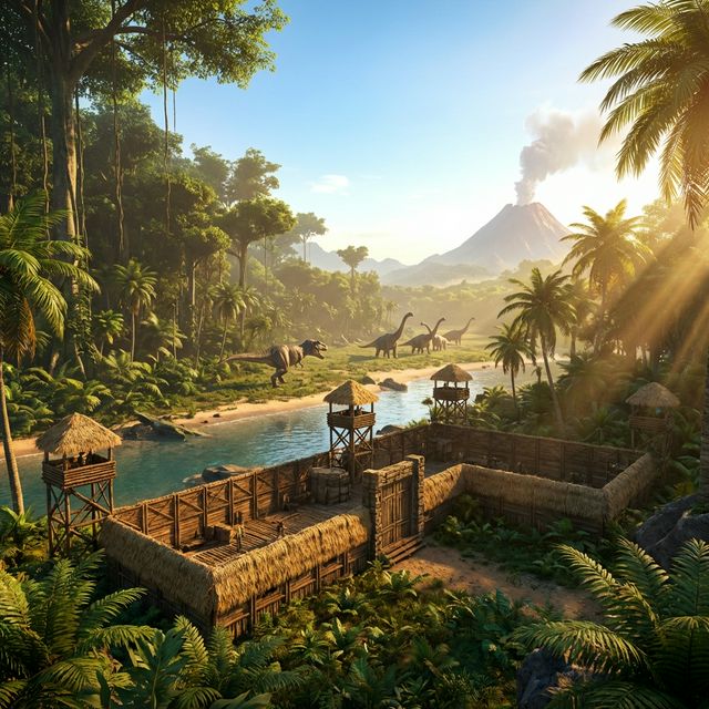 ARK: Survival Evolved landscape with dinosaurs