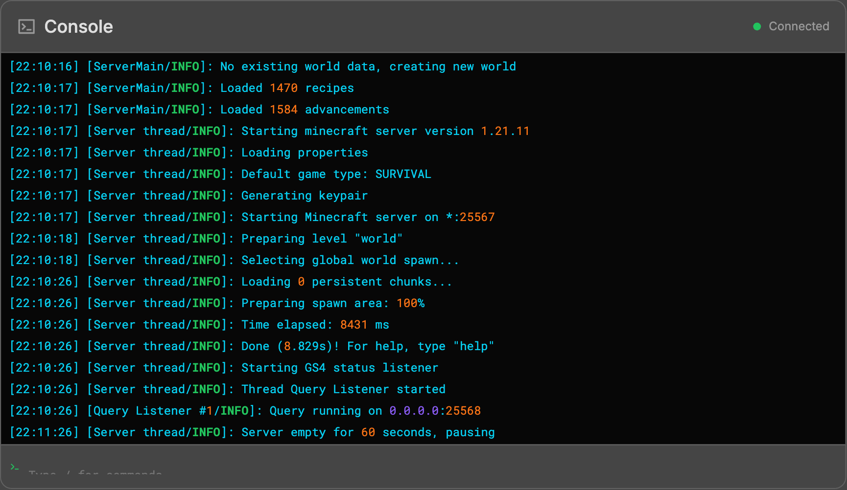 Real-Time Game Server Console